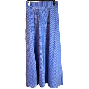Eden & Olivia Women's M Blue/White Striped A-Line Midi Skirt Pull On Elastic